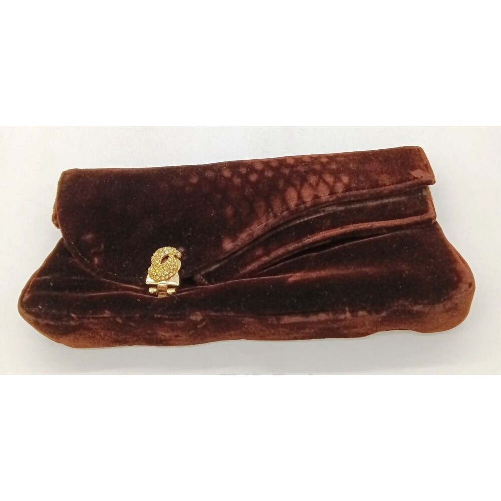 Vintage Garay Clutch Purse Brown Velvet With Rhinestone Clasp